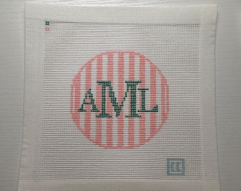 Pink and Green Monogram Needlepoint Canvas
