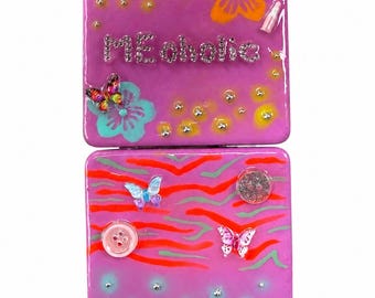 Handgemachter MEoholic Taschenspiegel | Pink Strass Schmetterling Blumen Taschenspiegel