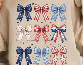 Patriotic Coquette Bow Bundle SVG, 4th of July Bow PNG Set, Americana Ribbon Clipart Collection