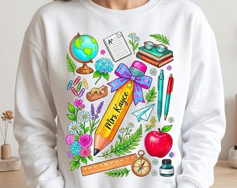 Mrs Kayce PNG | Teacher Appreciation Sublimation Design | Personalized Teacher Gift PNG | Floral Pencil Digital Download