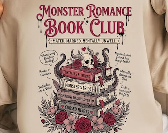 Monster Romance Book Club PNG, Dark Romance Reader SVG, Gothic Fantasy Bookish Shirt Design