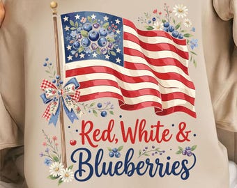 Red White & Blueberries SVG, Patriotic Coquette PNG, Floral American Flag Shirt Design, Cute 4th of July Graphic