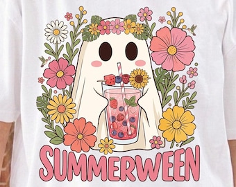 Summerween Ghost PNG | Floral Tropical Drink Sublimation (Digital Download)