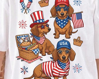 Gestreifte Patriotische Dackel PNG, | 4. Juli Hundesublimationsdesign | Dackel Hund Digital Download | Unabhängigkeitstag