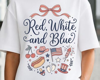 Red White and Blue PNG, Coquette 4th of July SVG, Cute Patriotic Baby Shower Shirt Design