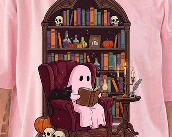 Ghost Reading PNG | Spooky Library Sublimation Design (Digital Download)