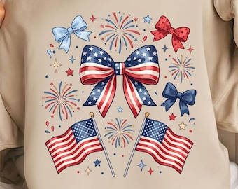 Patriotic Bow SVG Bundle, Coquette USA PNG, American Flag Bows Clipart, Cute 4th of July Design