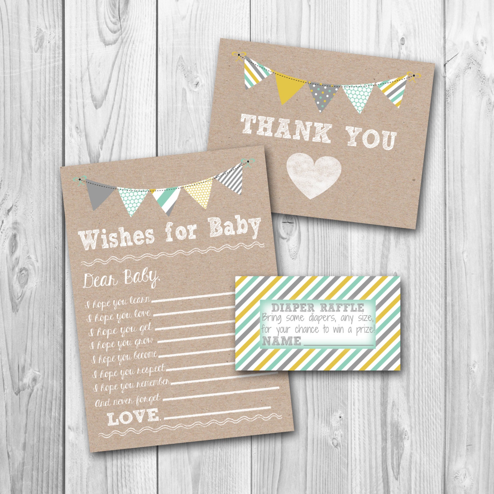 Wishes for baby thank you card diaper raffle ticket baby Etsy