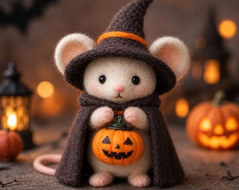 Nadelfilz Maus Figur Hexe | Handgefertigte Wolle, Halloween-Dekoration, gruselige Dekoration