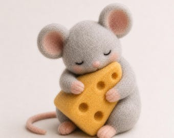 Figur Schlafende Maus mit Käse | Nadel gefilzte Wolle Tier Dekor