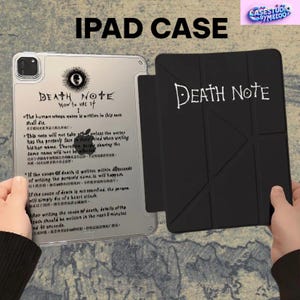 Funda personalizada de Death Note para iPad: funda plegable con soporte, diseño de anime y manga, parte trasera transparente y reglas impresas para iPad 10.2 / 10.9 / Pro 11 / Air / 9.7