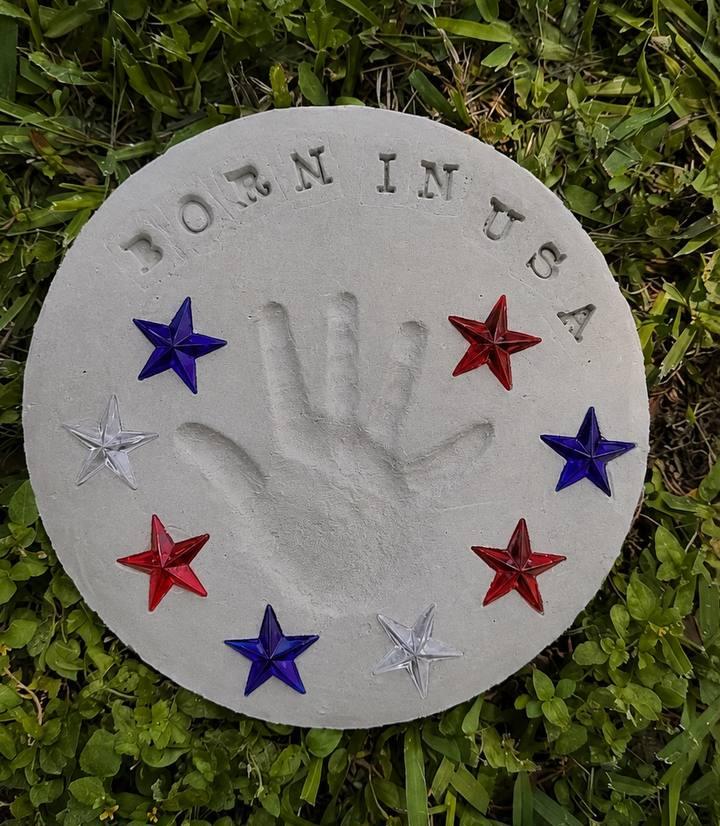 17 Spectacular Stars Crafts for Kids To Make Together 7 DIY Handprint Garden Stone Kit, Patriotic Stars Cement Keepsake Craft