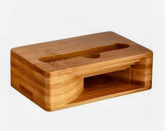 Handmade Wooden Phone Stand Amplifier | Passive Sound Boost Dock, Retro Style
