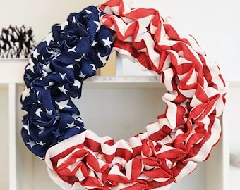 Patriotic Wreath – Red White Blue USA Independence Day Front Door Decor