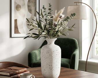 Speckled White Ceramic Vase, Modern Farmhouse Bud Vase, Minimalist Stoneware Bottle, Rustic Table Centerpiece, Handmade Look Pottery