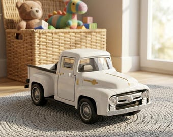 Vintage White Pickup Truck Toy, Retro Nursery Decor, Classic Toy Car, Kids Room Decoration, Baby Gift Idea, Minimalist Toy
