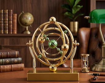 Kinetic Perpetual Motion Desk Toy, Gold Celestial Orbit Sculpture, Electronic Magnetic Office Art,Science Geek Physics Gift, Executive Decor