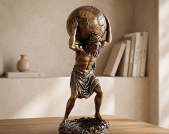 Greek Atlas Statue Mythology Titan Resin Sculpture - Vintage Bronze Atlas Holding World Figurine - 19.5/29/33cm Classic Home Office Decor