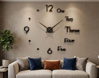 Grote doe-het-zelf wandklok, moderne 3D-wandklok, minimalistische woonkamerdecoratie, acryl wandklok, grote decoratieve klok
