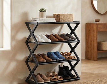 4-Tier X-Type Shoe Storage Rack - Multifunctional X-Shaped Organizer for Entryway & Bedroom - Dust-proof y Space-Saving Dorm Room Furniture