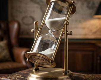 Vintage Brass Rotating Hourglass, Sand Timer, Executive Desk Decor, Nautical Steampunk Office Art, Productivity Gift, Antique Clock