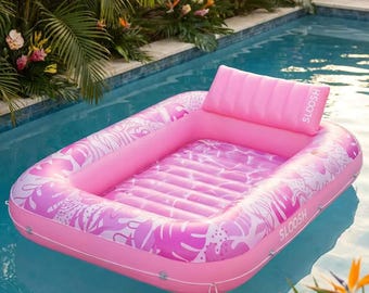 Inflatable Pool Lounge Chair, Pink Sunbed Float, Garden Relax Mattress, Summer Pool Float, Aesthetic Outdoor Lounger