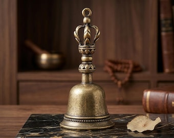 Tibetan Buddhist Hand Bell, Brass Vajra Meditation Bell, Sound Healing Ghanta, Yoga Class Chime, Mindfulness Space Clearing,Ritual Decor