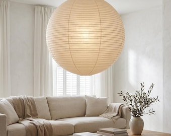 Classic Round Paper Lampshade Light Fixture - Large Spherical Pendant Light Cover - For Living Room, Cafe & Hotel Decor