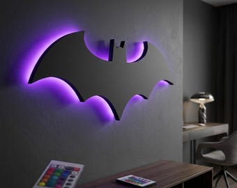 Bat LED Wall Light, RGB Remote Control Neon Style Lamp for Gaming Room, Kids Bedroom, Halloween Decor and Man Cave Gift