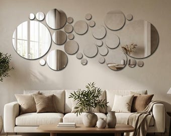Round Mirror Wall Stickers Set | Acrylic 3D Mirror Decor | Peel and Stick Wall Art | Modern Aesthetic Home Decor DIY