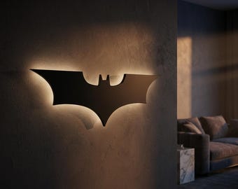 LED Bat Wall Light - RGB Remote Control Night Lamp - Geek Man Cave Decor - Superhero Bedside Ambient Light - Cool Gamer Room Sign