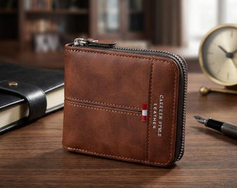 Slim Zip Around Wallet, Leather Style Card Holder with Coin Pocket, Compact Wallet for Men, Women, Travel and Everyday Gift