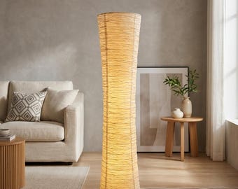 Modern Paper Floor Lamp - 3-Color Dimmable LED  - Wabi-Sabi Tall Standing Lamp with Timer - Warm Ambient Lighting for Living Room & Bedroom