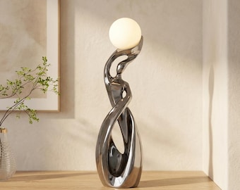 Modern Nordic Luminous Sculpture - Abstract Art Floor & Table Ornament - Glow Orb Statue for Living Room - Elegant Housewarming Gift 17"