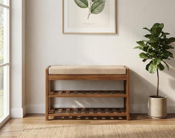 Light Luxury Shoe Changing Bench - Entryway Wooden Storage Ottoman with Padded Seat - Modern 2-Tier Shoe Rack & Bedside Stool for Home