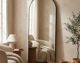 Black Arched Full-Length Mirror - Free Standing Full Body Floor Mirror - Modern Large Arch Dressing Mirror for Bedroom & Living Room Decor