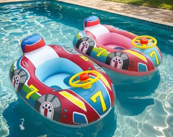 Baby Pool Float Car Design | Toddler Inflatable Swim Ring with Steering Wheel | Kids Summer Pool Float with Safety Handles | Beach Toy