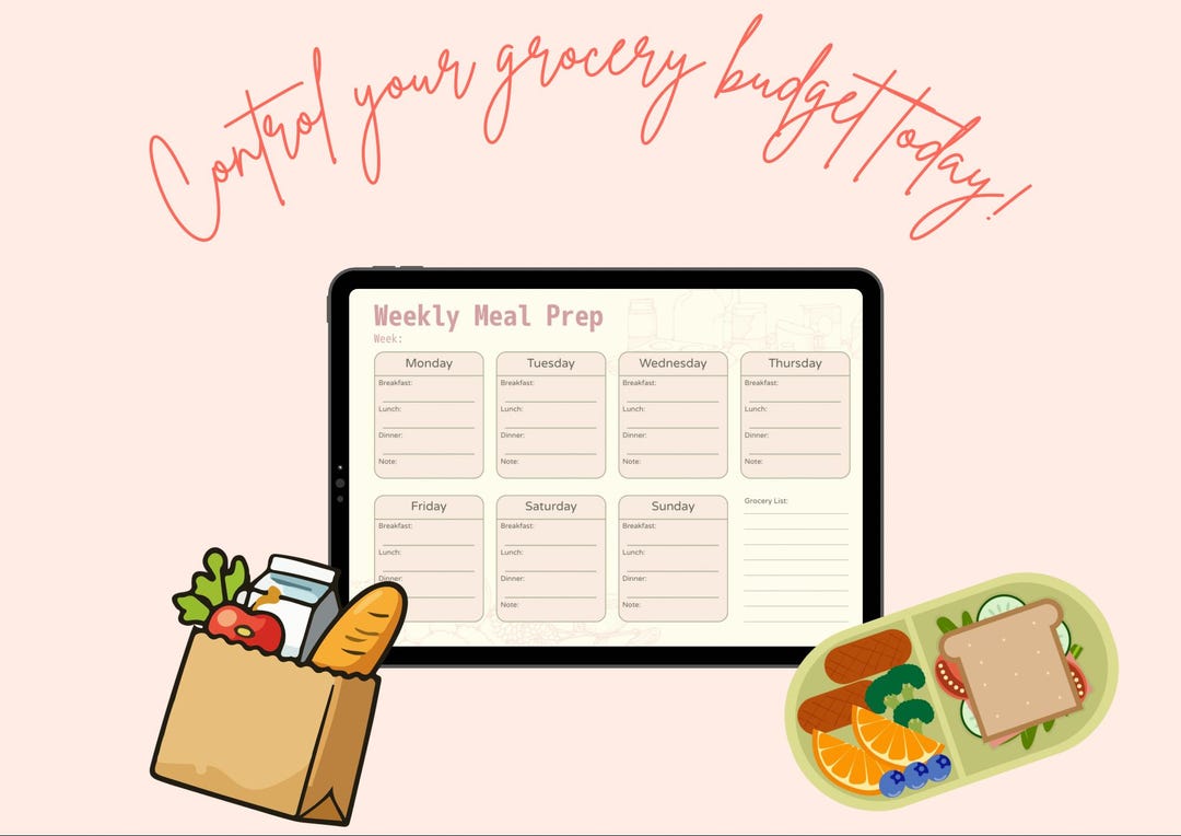 Weekly Meal Prep Planner | Grocery List (digital Download) - Etsy