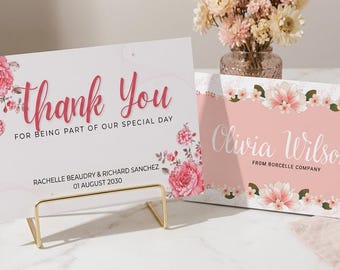 Custom Thank You Cards with QR Code Pink Brush | 400 gsm Thank You card
