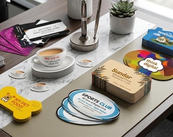 Custom Die Cut Business Cards  Luxury 800 GSM| matt business card| Blue Foil | Spot UV