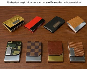 Tarjetero de piel sintética grabado – Estuche metálico personalizado con monograma