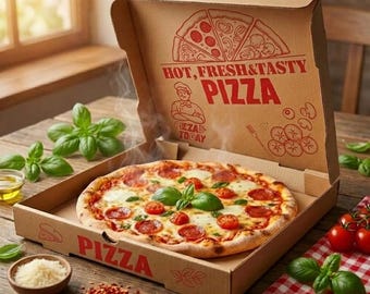 Custom Printed Kraft Corrugated Pizza Box | Eco-Friendly Food Packaging for Catering, Pastries