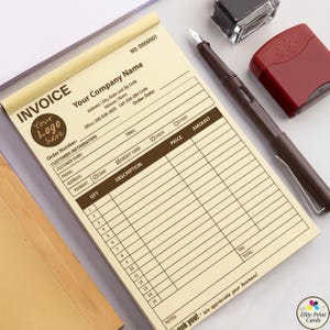 カスタム2枚複写式請求書用紙 | パーソナライズされたビジネス領収書帳（8.5 x 5.5インチ） | カスタムロゴ入り請求書 | カスタム領収書帳