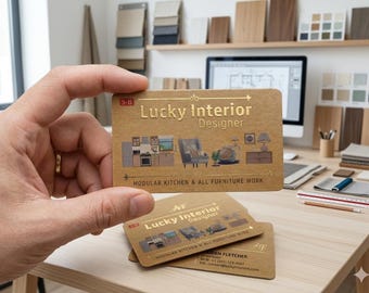 500 Luxury Kraft Business Card Design for Interior Designer | Golden Foil Finish Visiting Card | spot uv card | matt business card
