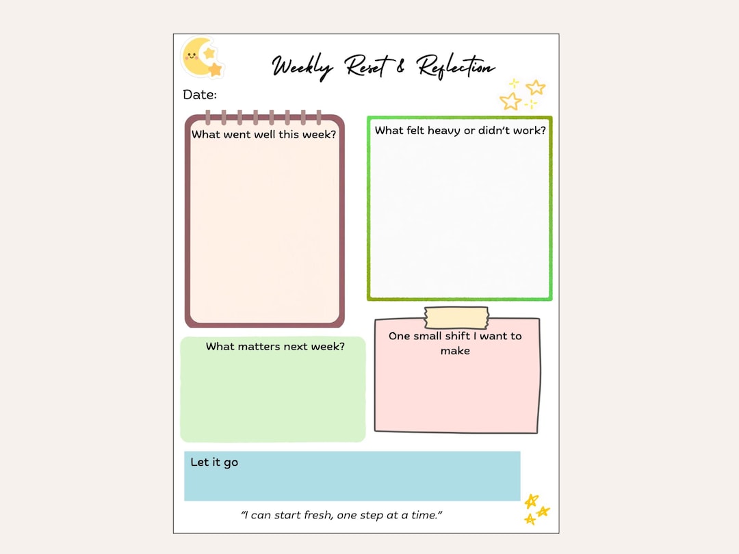 Weekly Reflection Reset Printable: ADHD Planner Page ,minimalist Self ...