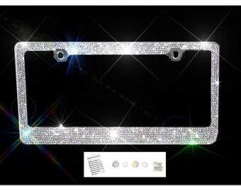 Tzarrot White Rhinestone Bling License Plate Frame for Women Metal Rust-Proof Diamond License Plate Frame Bling Car Accessories for Women Girls 2 Frames