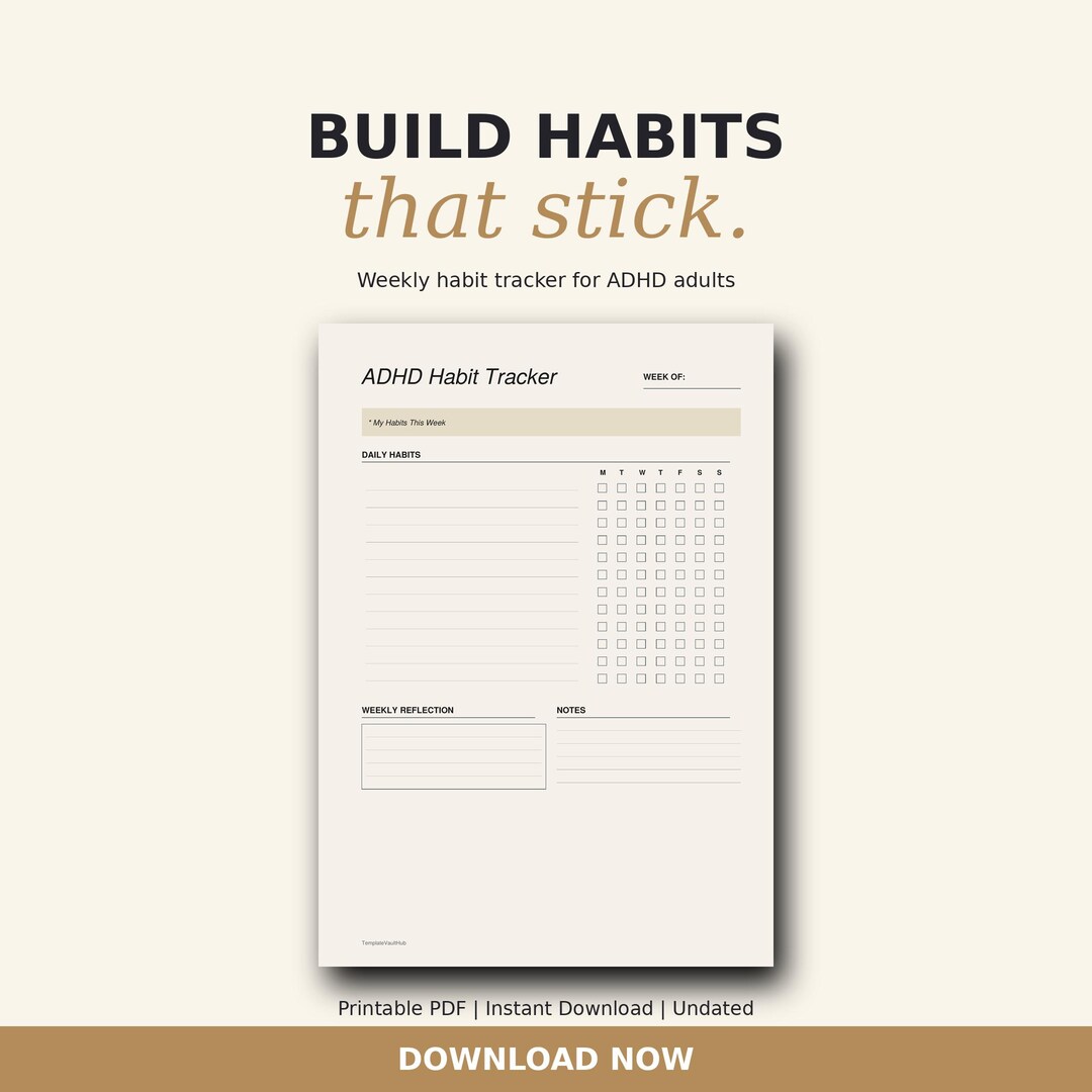 ADHD Habit Tracker Printable PDF | Weekly Adult Planner (digital ...