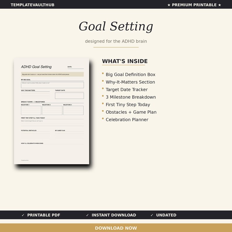 ADHD Goal Setting Planner | Printable Adult Tracker (PDF Download) - Etsy