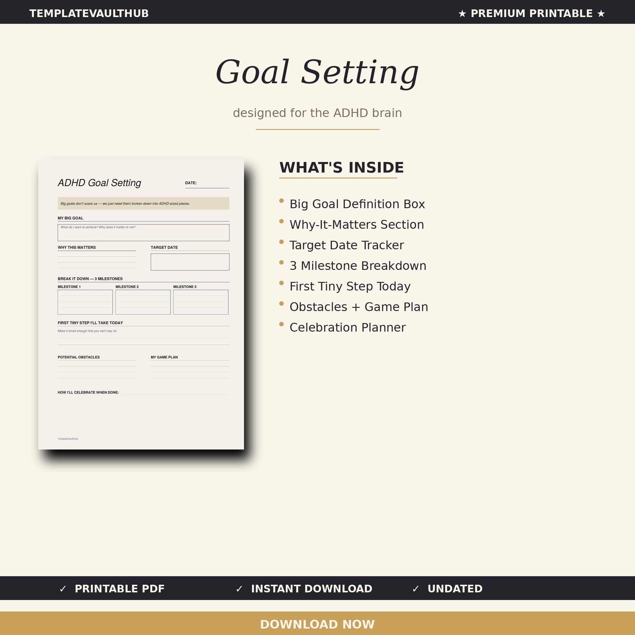 ADHD Goal Setting Planner | Printable Adult Tracker (PDF Download) - Etsy