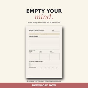 Foglio di lavoro per svuotare la mente / Modello per riordinare le idee in caso di ADHD (Download immediato)